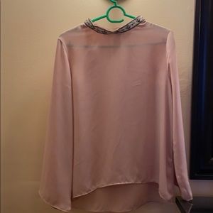 Zara basics, long sleeve, beaded neck, blush pink